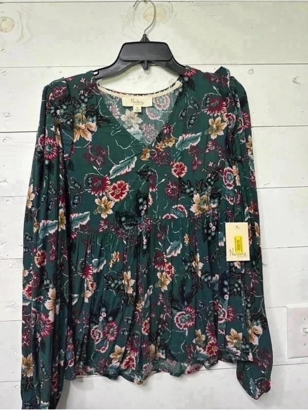 NWT Nurture by Westbound Teal Floral V-Neck Peplum Blouse